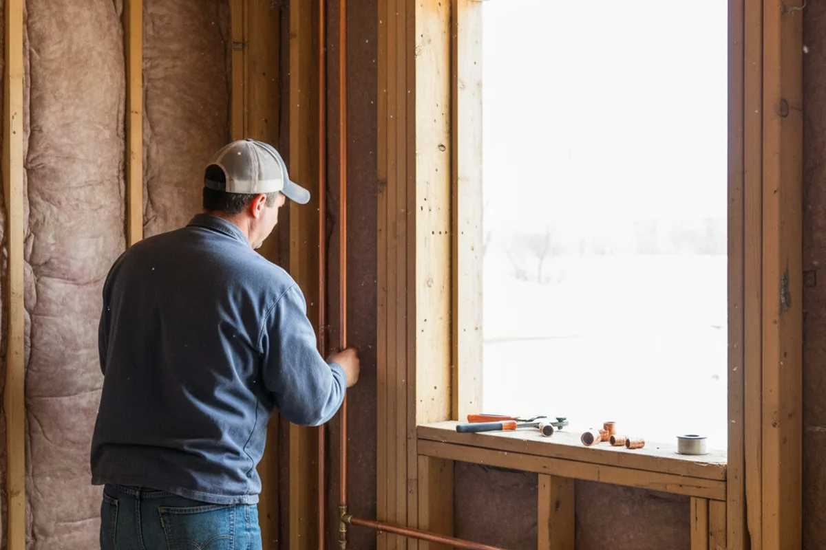 Licensed plumber running new copper supply lines in a Valley City home